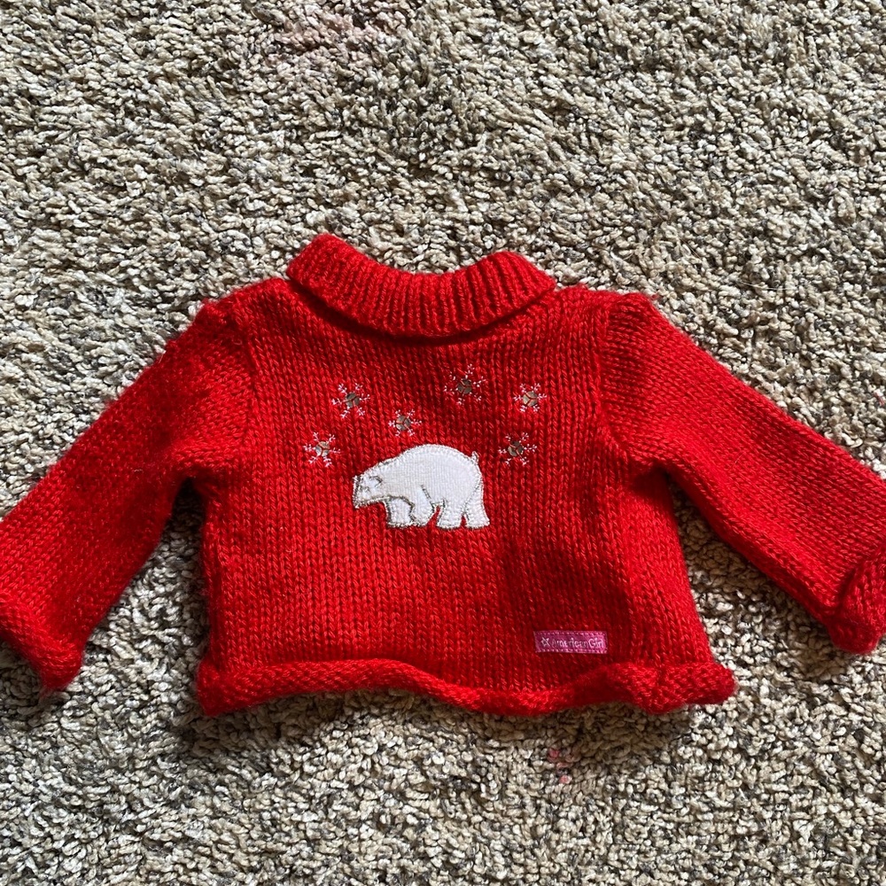American Girl Doll Red Knit Sweater with Polar Bear Design